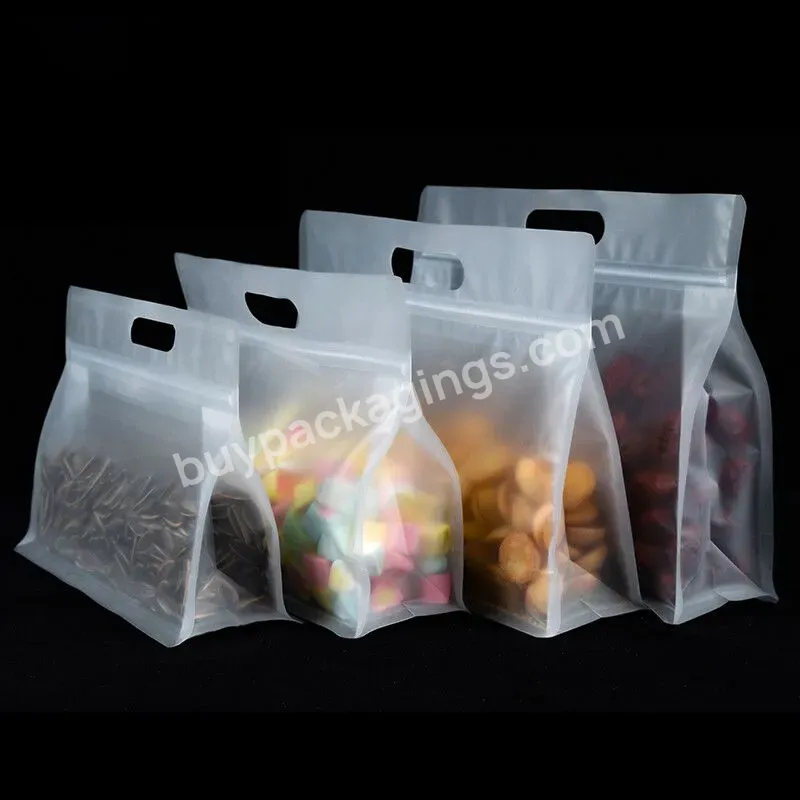 Custom Transparent Plastic Food Nuts Storage Pouches Wide Opening Flat Bottom Bag With Zipper And Handle Gift Bag - Buy Flat Bottom Bag With Zipper,Flat Bottom Pouch Plastic Bag,Stand Up Pouch Bag Flat Bottom Zipper.