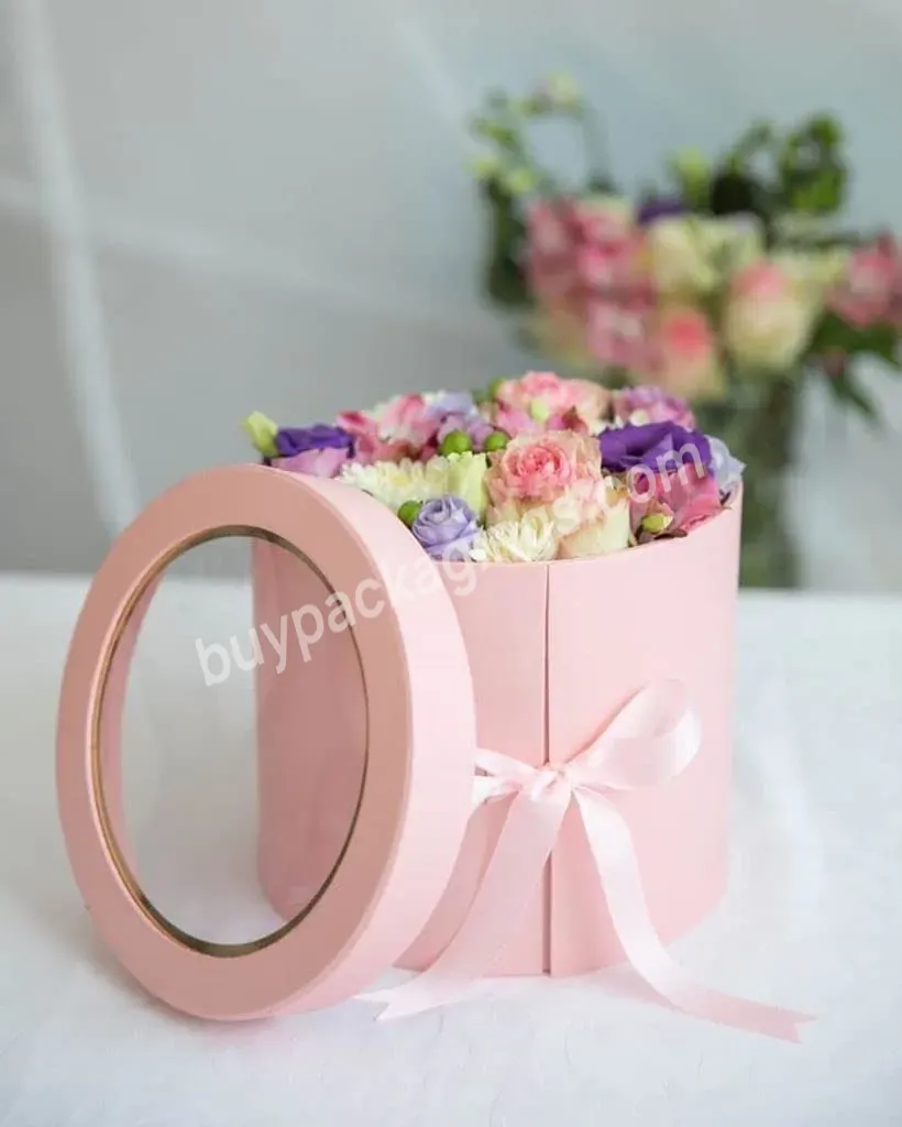 Custom Two Tier Round Cardboard Gift Box Recyclable Pink Color Rigid Cylinder Flower Box With Lid - Buy Cylindrical Cardboard Round Flower Gift Box For Flowers,Cylinder Florist Portable Box Round Flower Hat Box Flower Gift Box,Custom Logo Luxury Pink