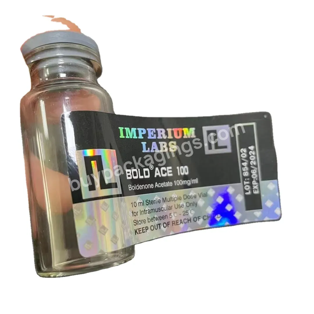 Custom Your Own Design Top Quality Laser Paper Stickers 10ml Hologram Vial Labels For Glass Bottle Packaging