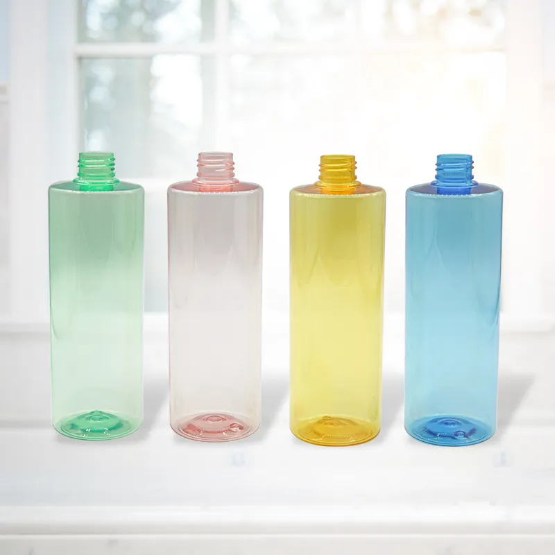 Customize 390 ML Colorful Round Shape Bottle 400 ML Shampoo PET Plastic Packaging Bottle Press Pump Transparent Bottle Wholesale