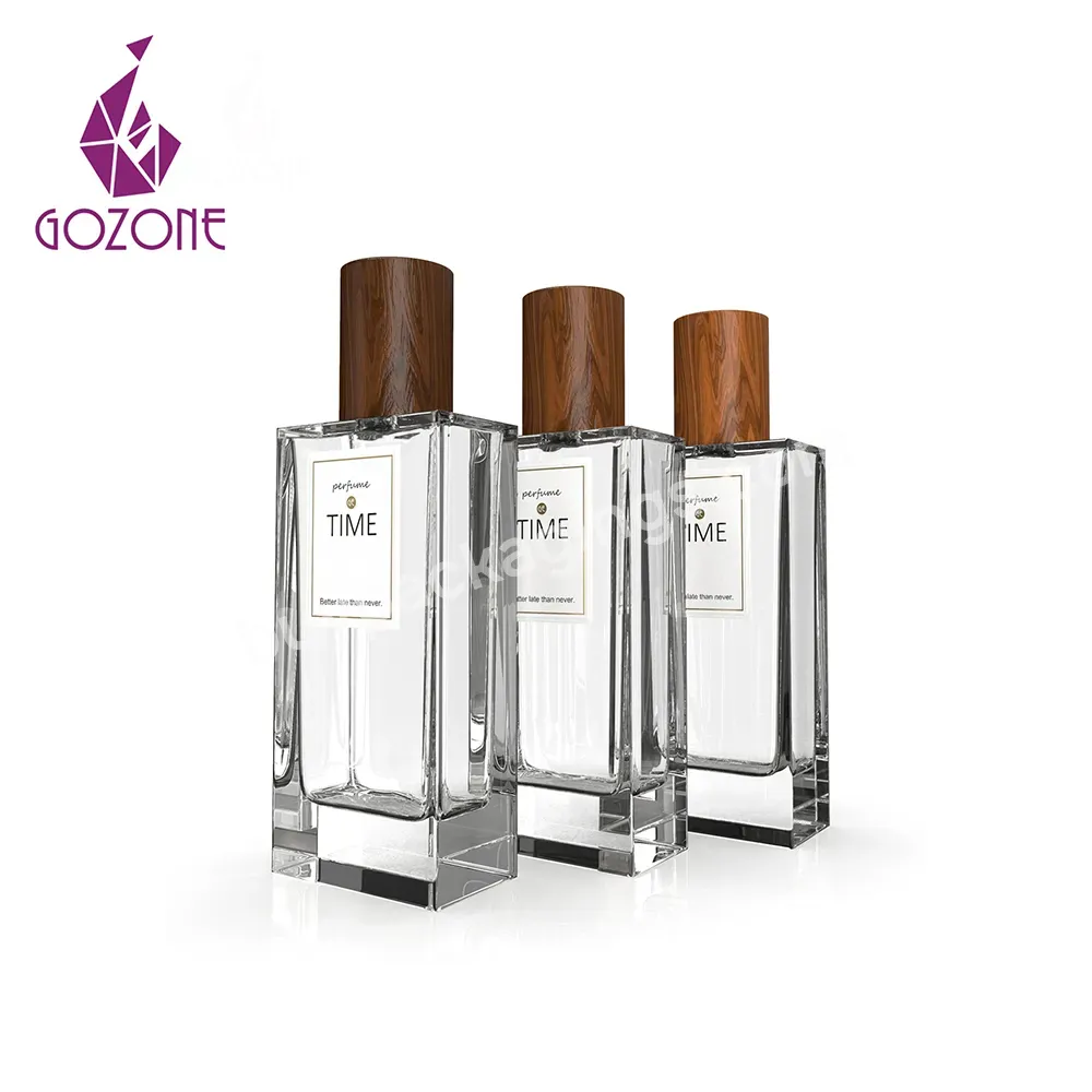 Customize Rectangular Luxury Empty Perfume Bottle With Wood Cap
