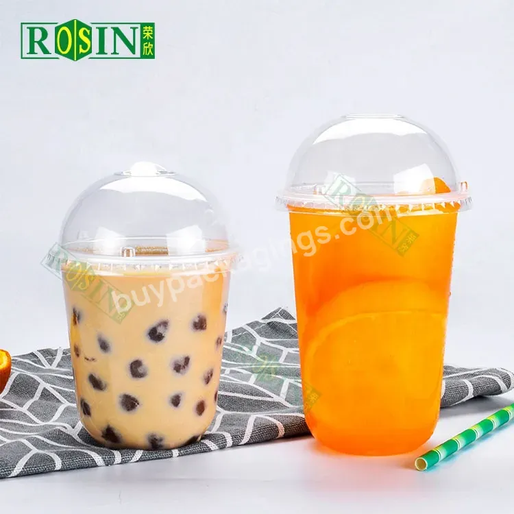 Customized 450ml Pp U Shape Transparent Disposable Plastic Juice Cups With Dome Lids