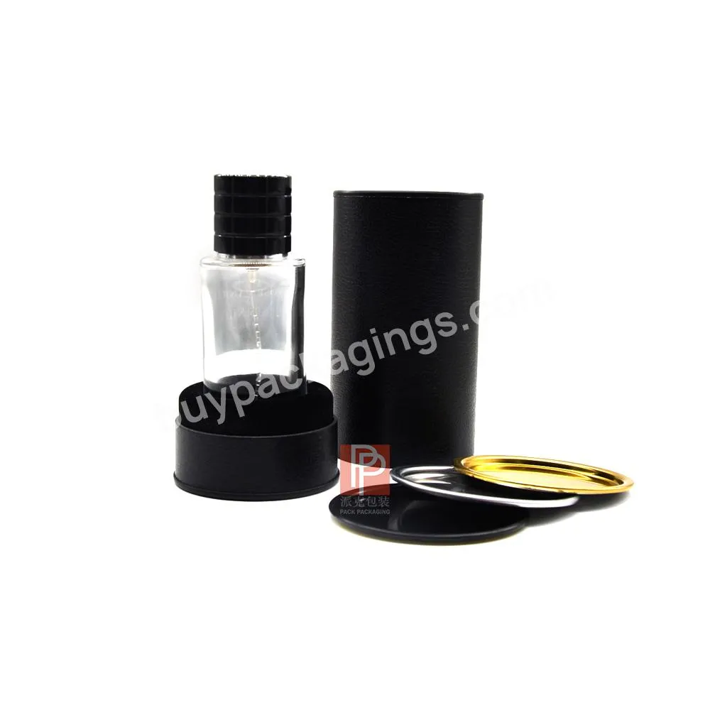 Customized 50ml  1.7FL Luxury Black  White Leather Grain 50ml Perfume Bottles Paper Tube Box with Hot Foil Stamping Printing