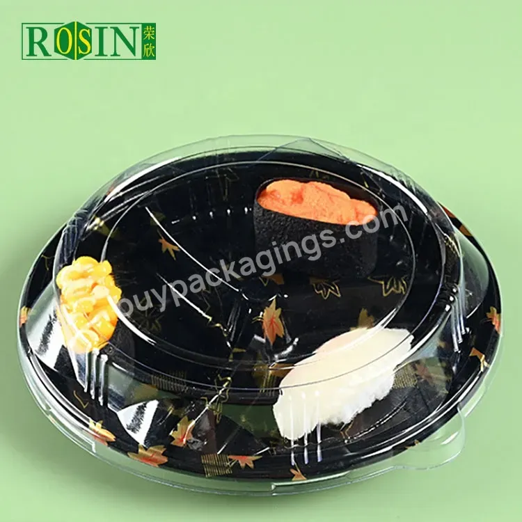Customized Disposable Sushi 3 Compartment Round Sushi Box Takeaway Tray Packaging With Lid