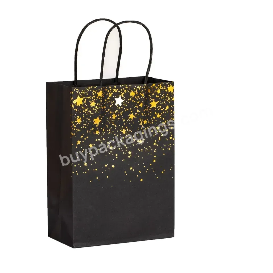 Customized Golden Print Festival Party Gift Packaging Kraft Paper Bag - Buy Custom Wholesale Biodegradable Recyclable Personalized Eco Friendly Luxury Shopping Foldable Packaging Gift Bagswith Logo,Customized Christmas Mini Boutique Clothing Shopping