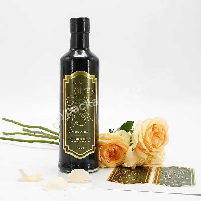 Customized High Quality Special Material Shiny Gold Foil Brand Logo Design Olive Oil Bottle Packaging Label - Buy Condiment Olive Sesame Flaxseed Perilla Seed Peanut Grinding Bottle Oil Sticker Private Label,Source Manufacturers Custom Shiny Gold Foi