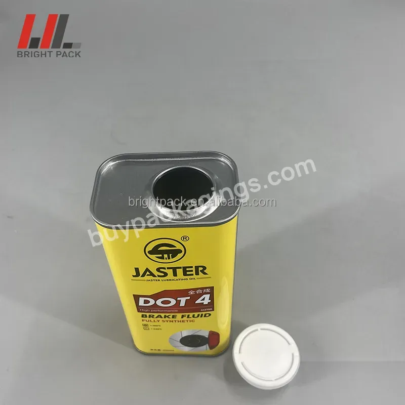 Customized Logo 1l Empty Rectangular Tin Can With Plastic Pour Spout For Brake Fluid Oil - Buy Brake Fluid Oil Tin Can,Empty Oil Tin Can 1l,Rectangular Tin Can.