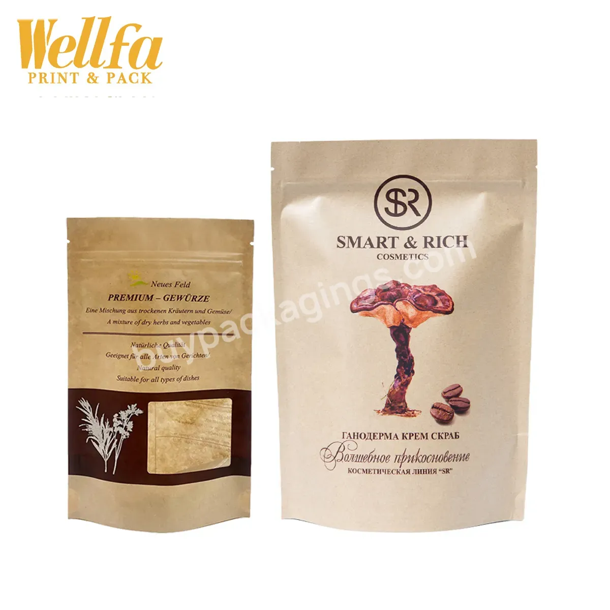 Customized Logo Eco Friendly Snack Food Packaging Stand Up Zipper Recyclable Resealable Biodegradable Kraft Pla Paper Bags - Buy Kraft Paper Bag With Window,Biodegradable Recycled Customized Stand Up Pouches Dry Food Storage Edible Packaging Kraft Pa