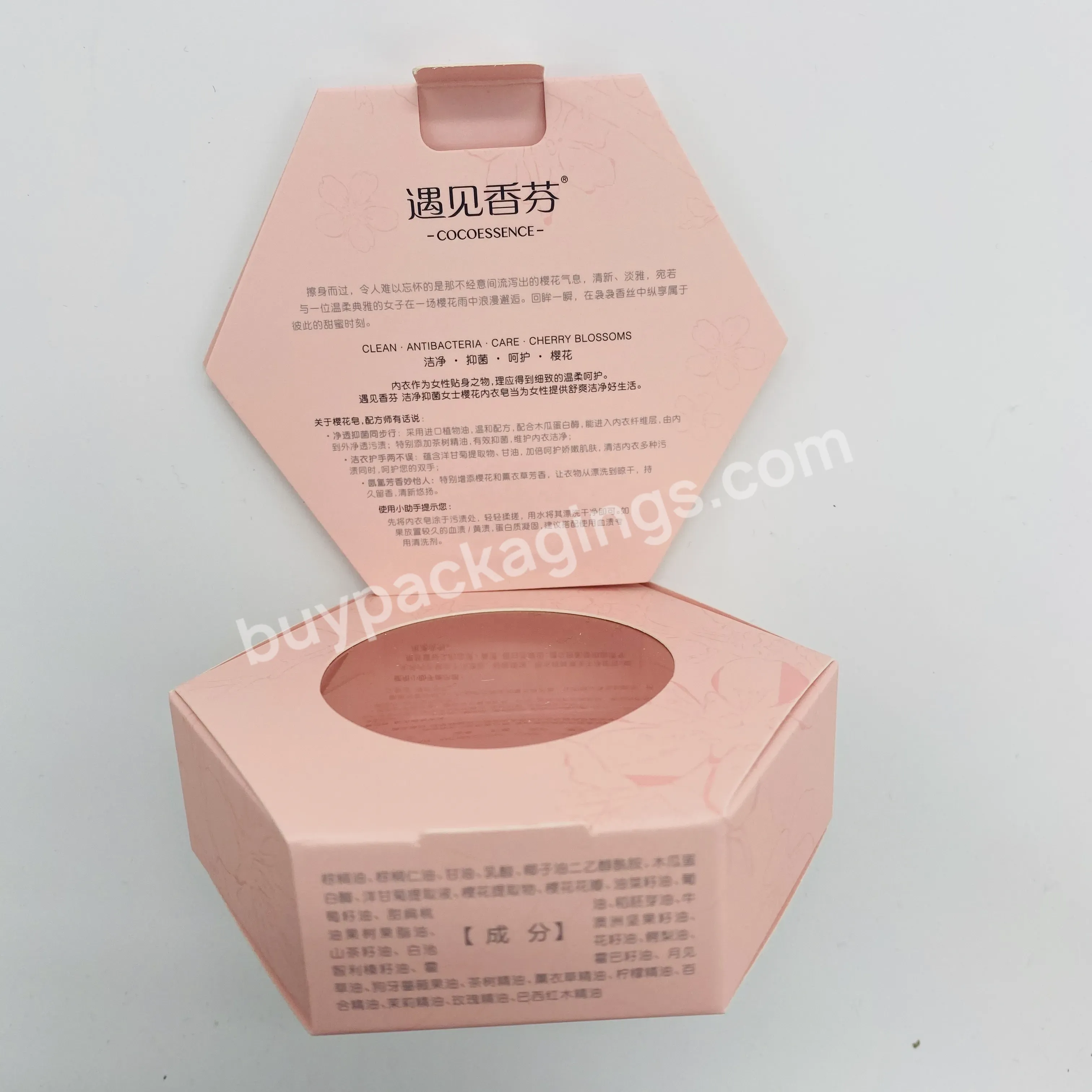 Customized Logo Printing Small Soap Packaging Hexagon Round Shape Paper Box With Pvc Window - Buy Soap Paper Box,Small Paper Box,Soap Packaging Box.