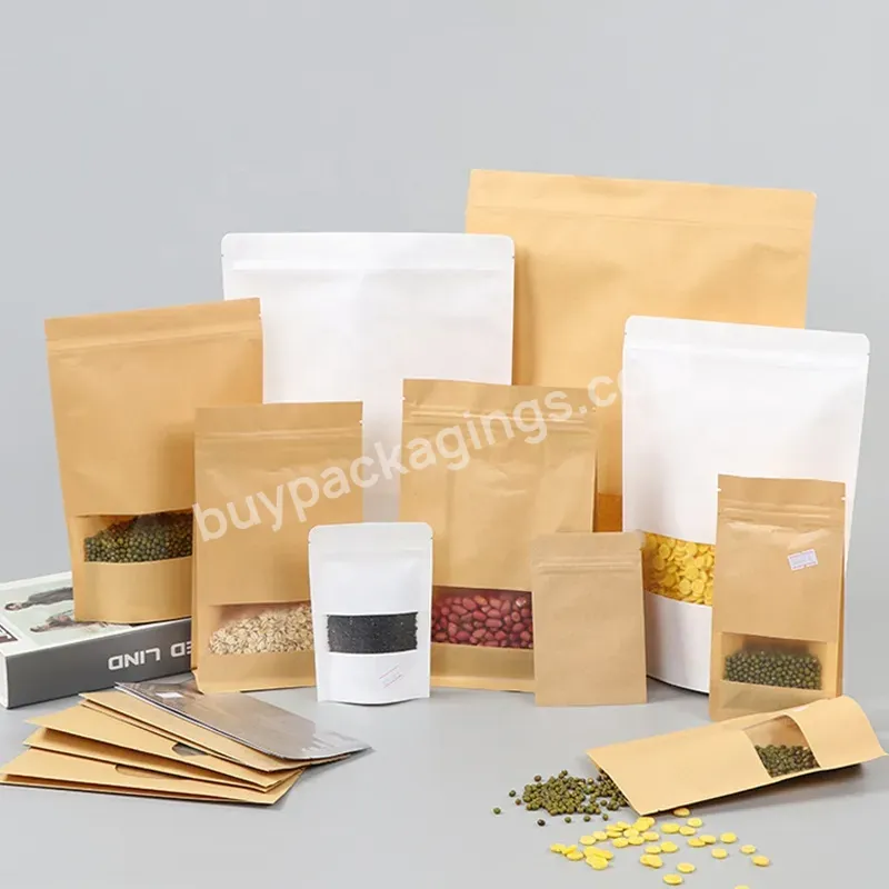 Customized Logo Stand Up Brown Kraft Paper Resealable Ziplock Heat Sealable - Buy Standing Zipper Paper Bag For Nuts,Brown Waterproof Food Kraft Paper Zipper Bag With Window,Kraft Paper Standing Bag With Window For Food.