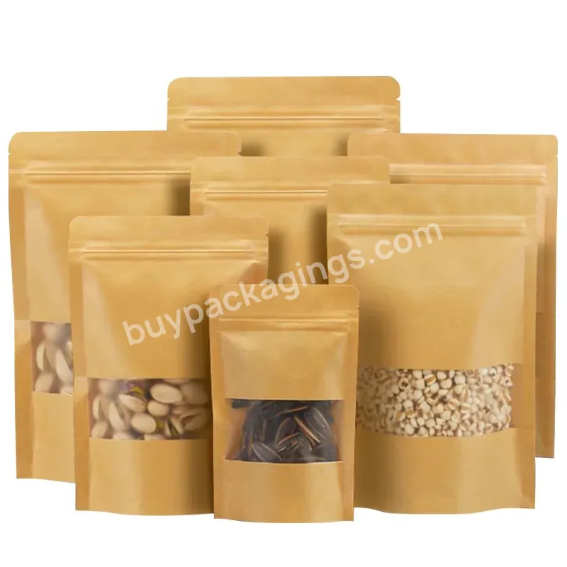 Customized Logo Stand Up Brown Kraft Paper Resealable Ziplock Heat Sealable - Buy Standing Zipper Paper Bag For Nuts,Brown Waterproof Food Kraft Paper Zipper Bag With Window,Kraft Paper Standing Bag With Window For Food.