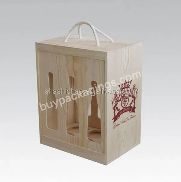 Customized New Design Unfinished Natural Color Pine Wine Wood Boxes Wholesale Supply In Shanghai Of China