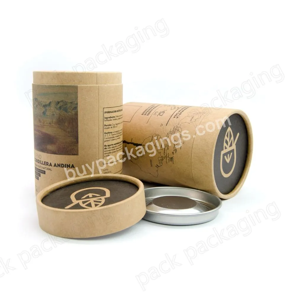 Customized paper tube biodegradable kraft paper tube metal lid paper tube round box for Protein Powder