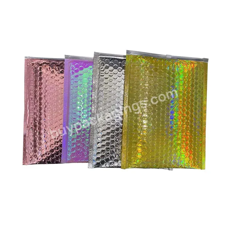 Customized Print Luxury Thick Recycleble Holographic Metallic Glamour Courier Wrap Clear Shipping Gold Ziplock Bubble Bag - Buy Ziplock Bubble Bag,Gold Bubble Mailers,Bubble Bag Shipping Ziplock.