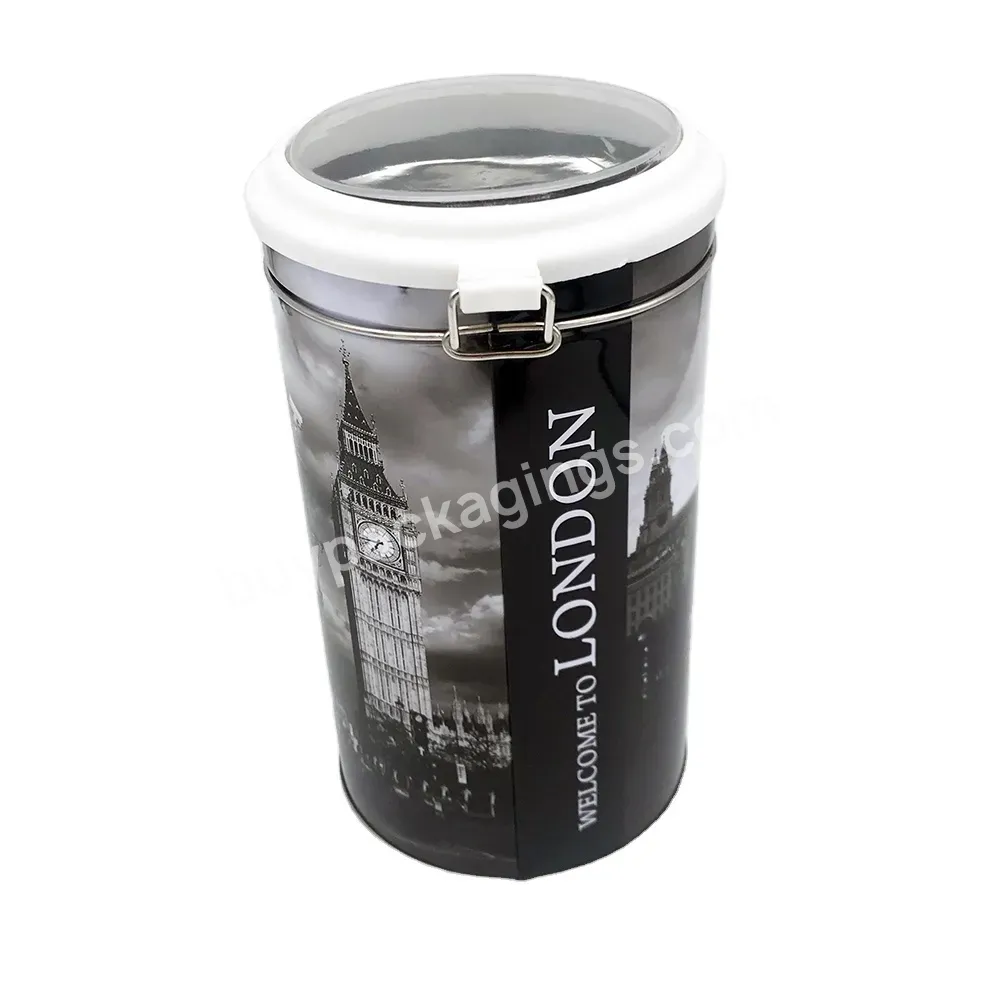 Customized Printing Airtight Coffee Tin Can With Clear Plastic Lid - Buy Airtight Coffee Tin Can With Clear Plastic Lid,Coffee Tin Can Packaging,Coffee Tin Box.