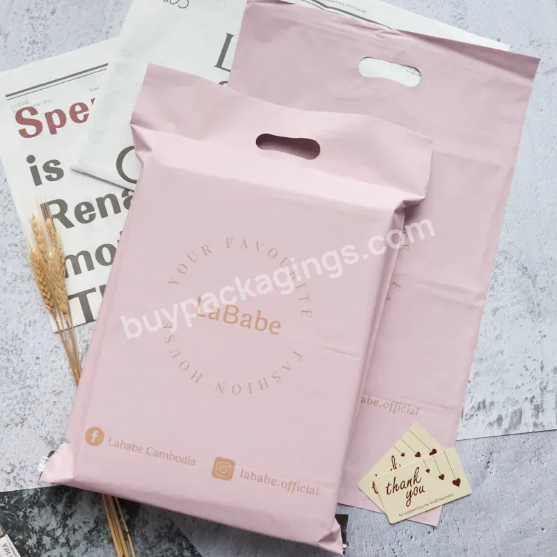 Customized Printing Logo Pink Poly Mailer Plastic Packaging Courier Shipping Postal Bag With Handle For Clothes - Buy Pink Poly Mailer Plastic Bag,Pink Poly Mailer With Handle,Shipping Postal Bag With Handle.