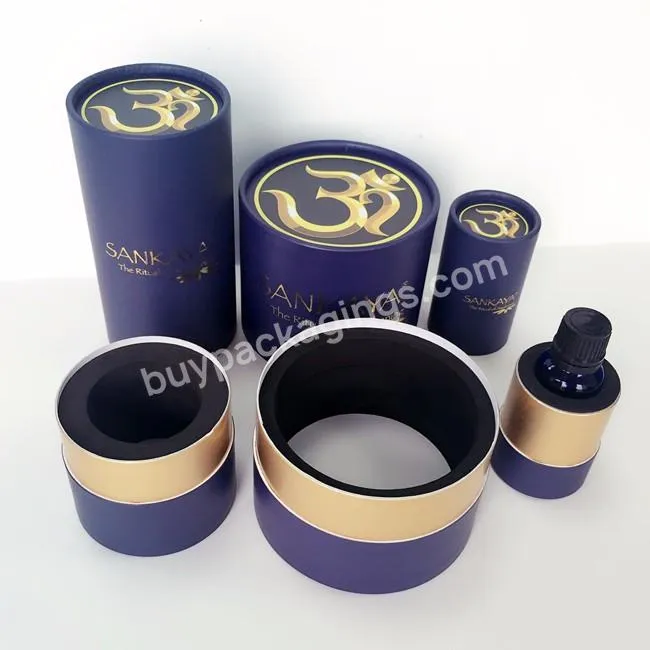 Customized Printing Perfume Bottle Packaging Cardboard Gift Essential Oil Bottles Cylinder Paper Boxes With EVA Insert