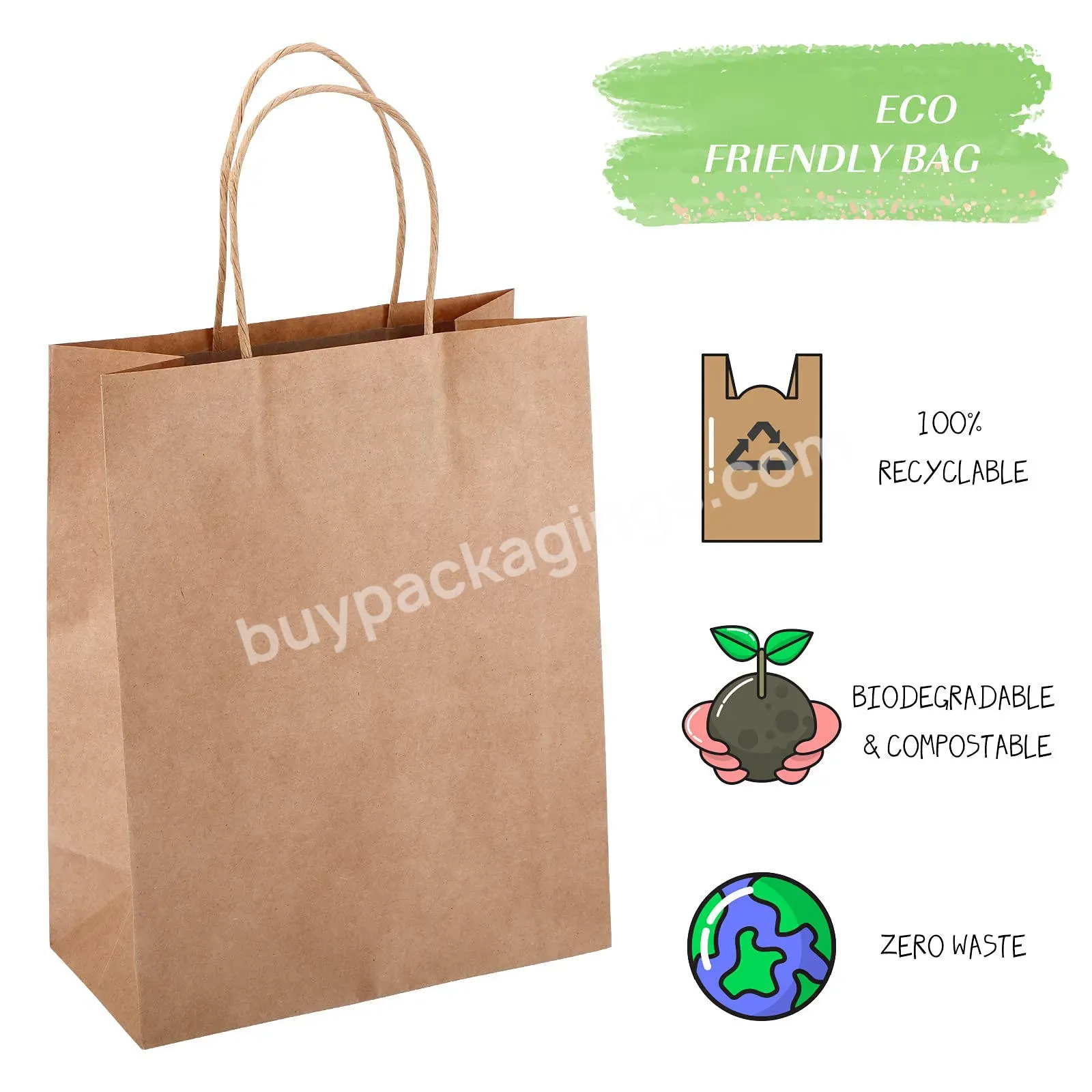 Customized Shopping Paper Bags Logo Printed Recyclable Biodegradable Brown Plain Packing Kraft Paper Bag With Twisted Handle - Buy Customized Shopping Kraft Paper Bags Logo Printed,Recyclable Brown Plain Kraft Paper Bag,Brown Kraft Paper Bag With Twi