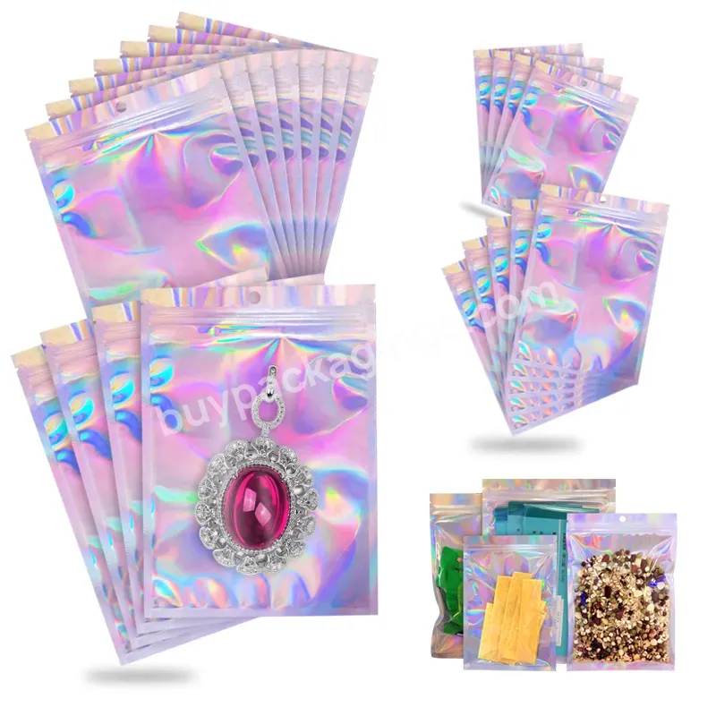 Customized Waterproof And Resealable Rainbow Odor Proof Holographic Bag - Buy Self Sealing Zipper Bag For Nail Decoration,Laminated Plastic Packaging Bags,Semitransparent Zipper Lock Holographic Bag.