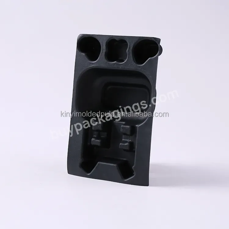 Customized Wet Press Sugarcane Bagasse Black Pulp Molded Packaging Tray Box Insert