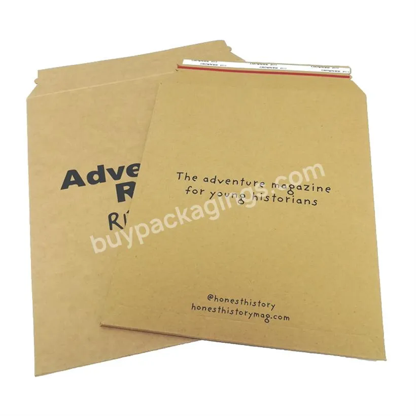 Customized white printed logo stay flat hard cardboard envelope rigid black paper envelope mailer