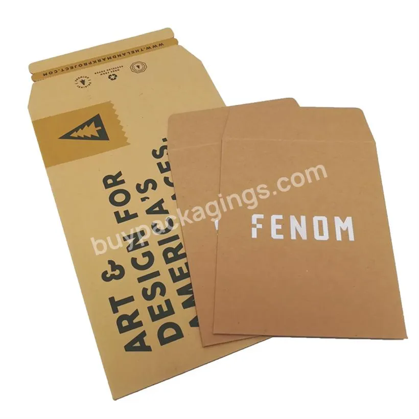 Customized white printed logo stay flat hard cardboard envelope rigid black paper envelope mailer
