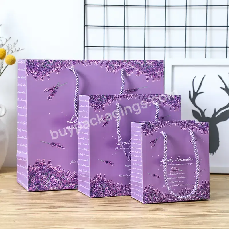Customized Wholesale Lavender Purple Jewelry Gift Packaging Paper Bags - Buy Custom Wholesale Biodegradable Recyclable Packaging Gift Bags With Logo,Customized Christmas Mini Boutique Clothing Shopping Gift Flat Bottom Bags Wholesale Bag With Logo Pr