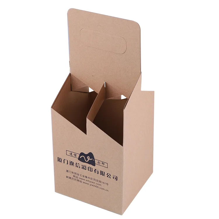 customs four pack drink bottle boxes With Handle custom foldable corrugated cardboard wine glass box