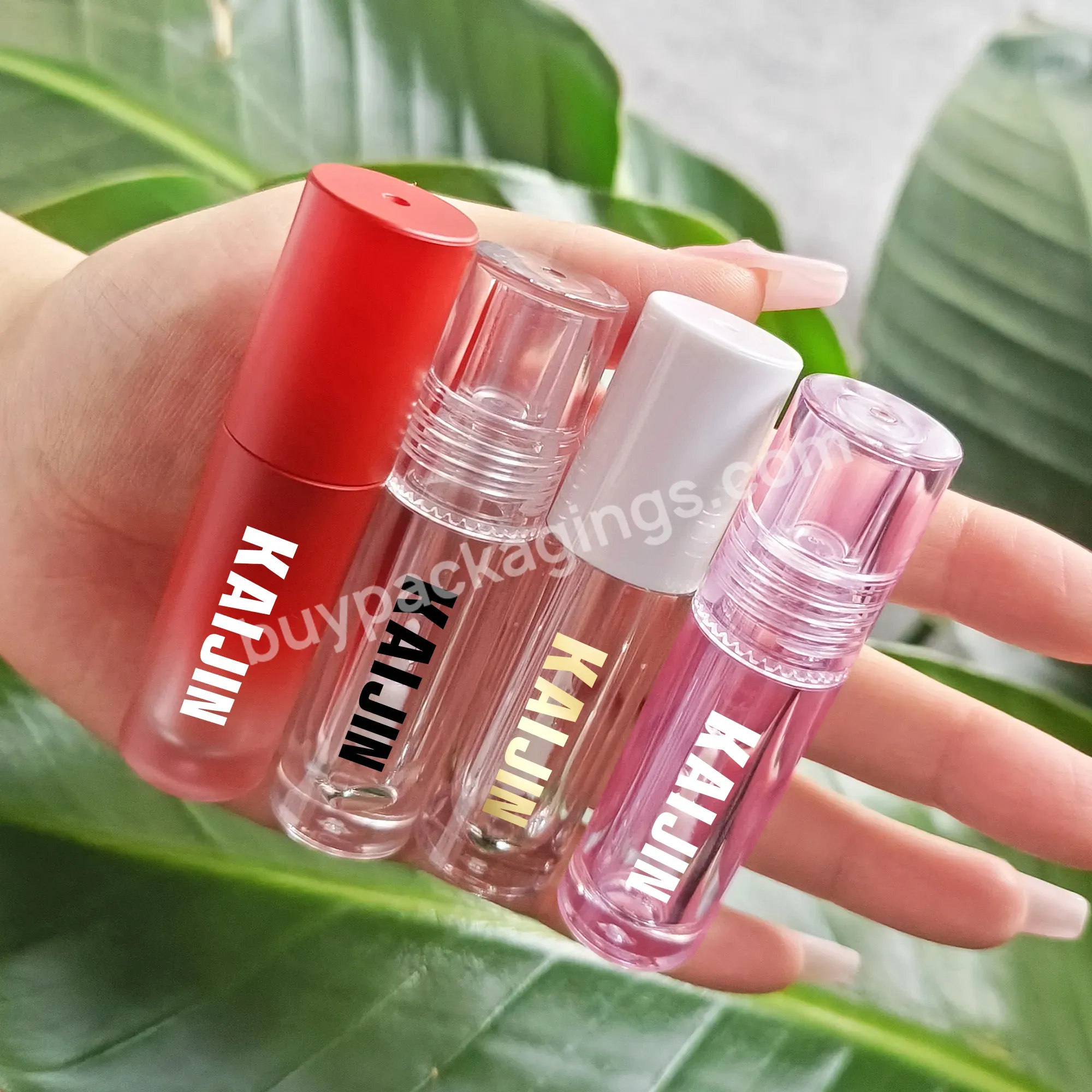 Cylinder Shape Mini Luxury Plastic Empty Lipgloss Tube Packing With Transparent Clear Lid Transparent Lipgloss Tubes With Brush - Buy Custom Luxury Cute Mini 2.5ml Lip Gloss Tube Pink Clear Transparent Lipgloss Tubes With Brush,Top Quality Thick Wall