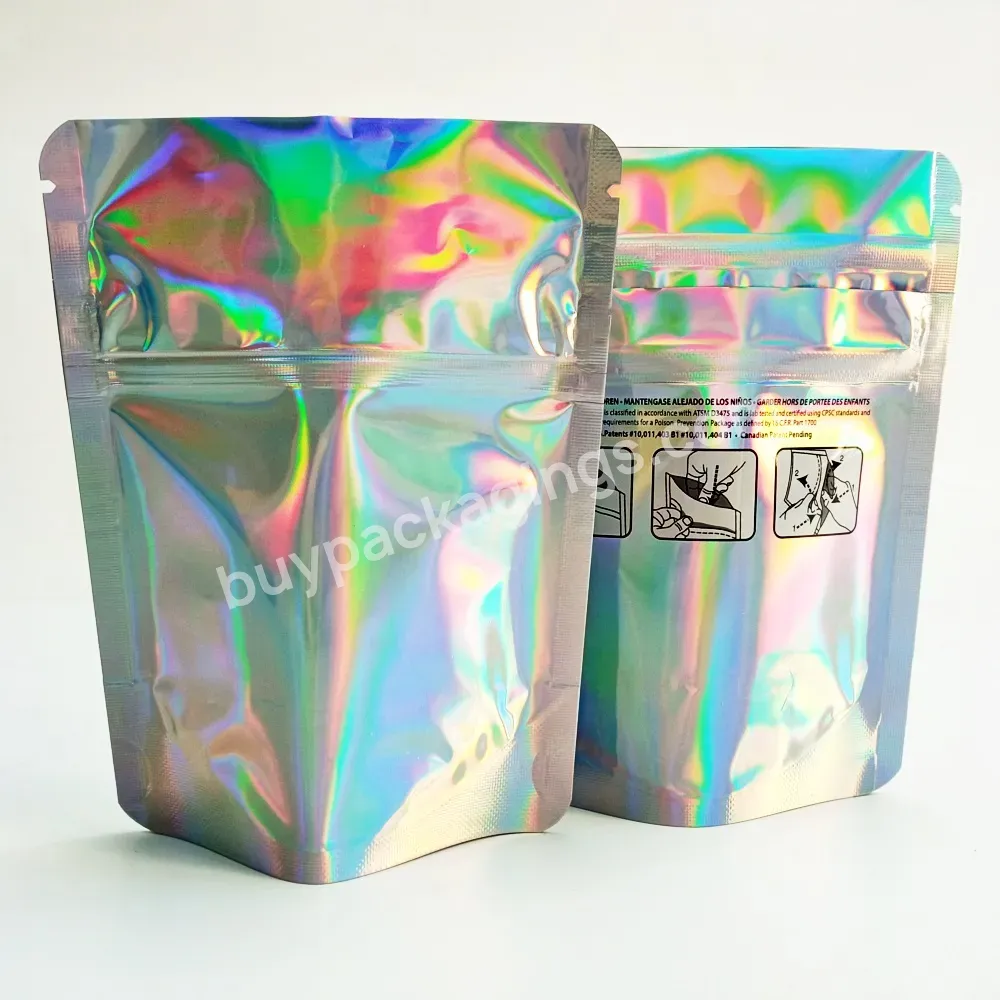 Digital Printing Custom Smell Proof Hologram Plastic Packaging Resealable Mylar Stand Up Zipper 3.5 7 14 28g Rainbow Bag - Buy Hologram Plastic Bag,Hologram Mylar Bags,Custom Hologram Bag.