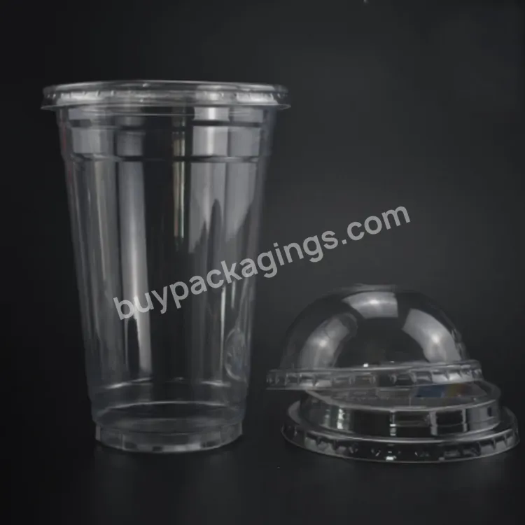 Disposable 16oz Clear Pet Pp Cold Hot Drink Plastic Cups With Dome Flat Lids - Buy Clear Plastic Cups With Flat Lids,16oz Pet Plastic Cup With Flat Lids,Cups With Flat Lids.