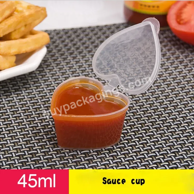 Disposable 45ml Unique Heart Shape Plastic Cups Food Small Sauce Containers Package Plastic Sauce Cup