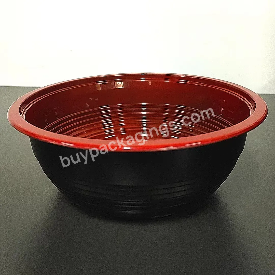 Disposable 550ml 1000ml Sushi Ramentake Out Round Container Microwave Plastic Red Black Noodle Bowl With Lid - Buy Hot Soup Bowls With Plastic Lid,Black Plastic Bowl,Microwave Plastic Takeaway Soup Ramen Bowl.