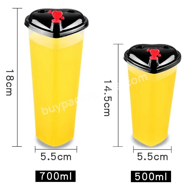 Disposable Pp Creative Heart-shaped 700 Ml Milk Tea Juice Cola Plastic Cup For Lovers
