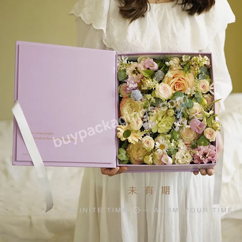 Diy Violet Book Type Gift Box With Ribbon Preserved Flower Boxes Luxury Flower Bouquet Box - Buy Mom Flower Box Rectangle,Flower Bouquet Box,Rigid Gift Boxes With Lids And Base.