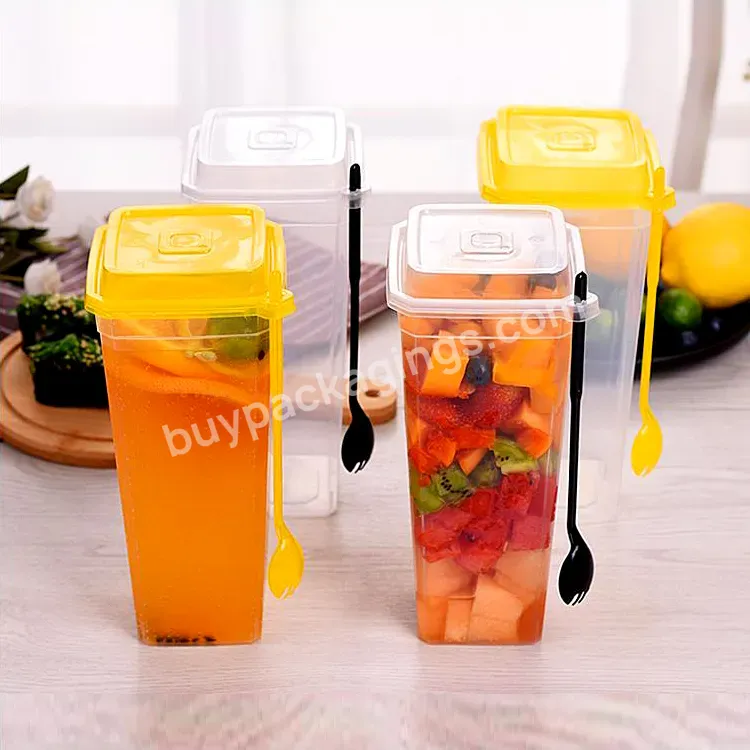 Domi 33oz Clear Disposable Plastic Cup With Square Cover Logo Printing Hot Cold Drinks Pp Cups
