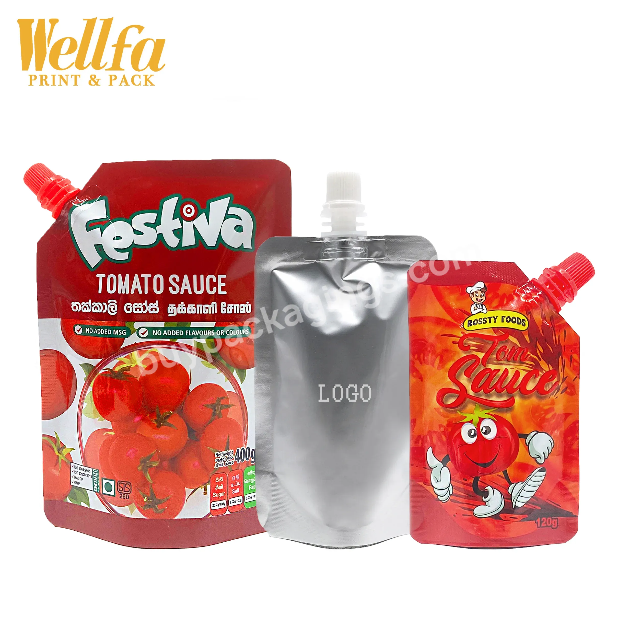 Doypack Custom Print Aluminum Foil Ketchup Spice Salad Paste Liquid Squeeze Packaging Oyster Hot Chili Tomato Sauce Spout Pouch - Buy Tomato Sauce Tomato Paste 121 Degree Stand Up Spout Pouch,Food Grade Customized Logo Plastic Bags Doypack Tomato Pas