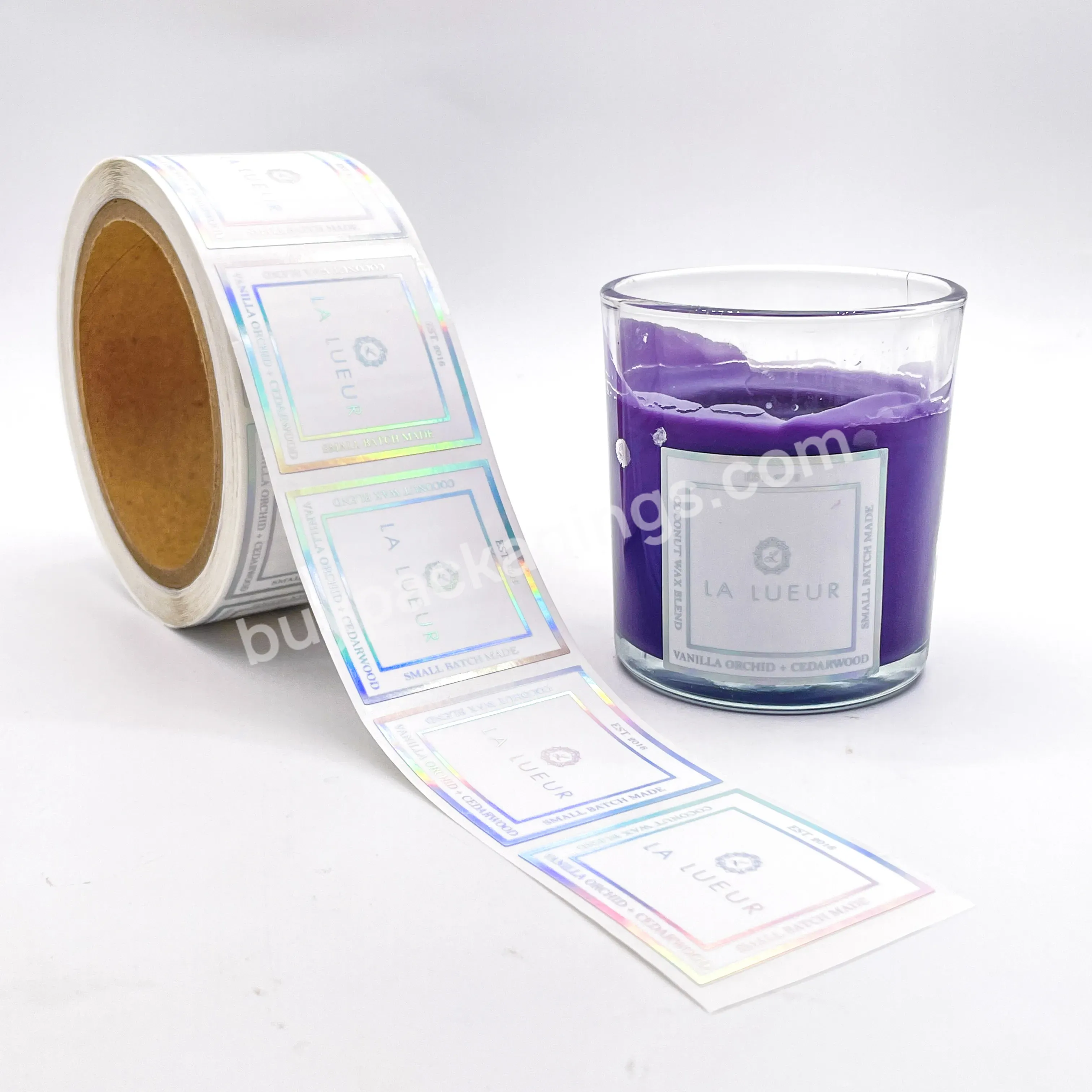 Eco-friendly Custom Laser Holographic Vinyl Stickers Packaging Adhesive Candle Warning Label - Buy Holographic Vinyl Sticker,Private Label Candles,Hologram Sticker.