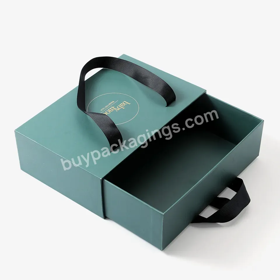 Eco Friendly Custom Logo Printed Hard Rigid Recycle Style Cardboard Paper Packaging Drawer Sliding Gift Box With Ribbon Handle - Buy Ribbon Gift Box,Drawer Gift Box,Custom Drawer Box.