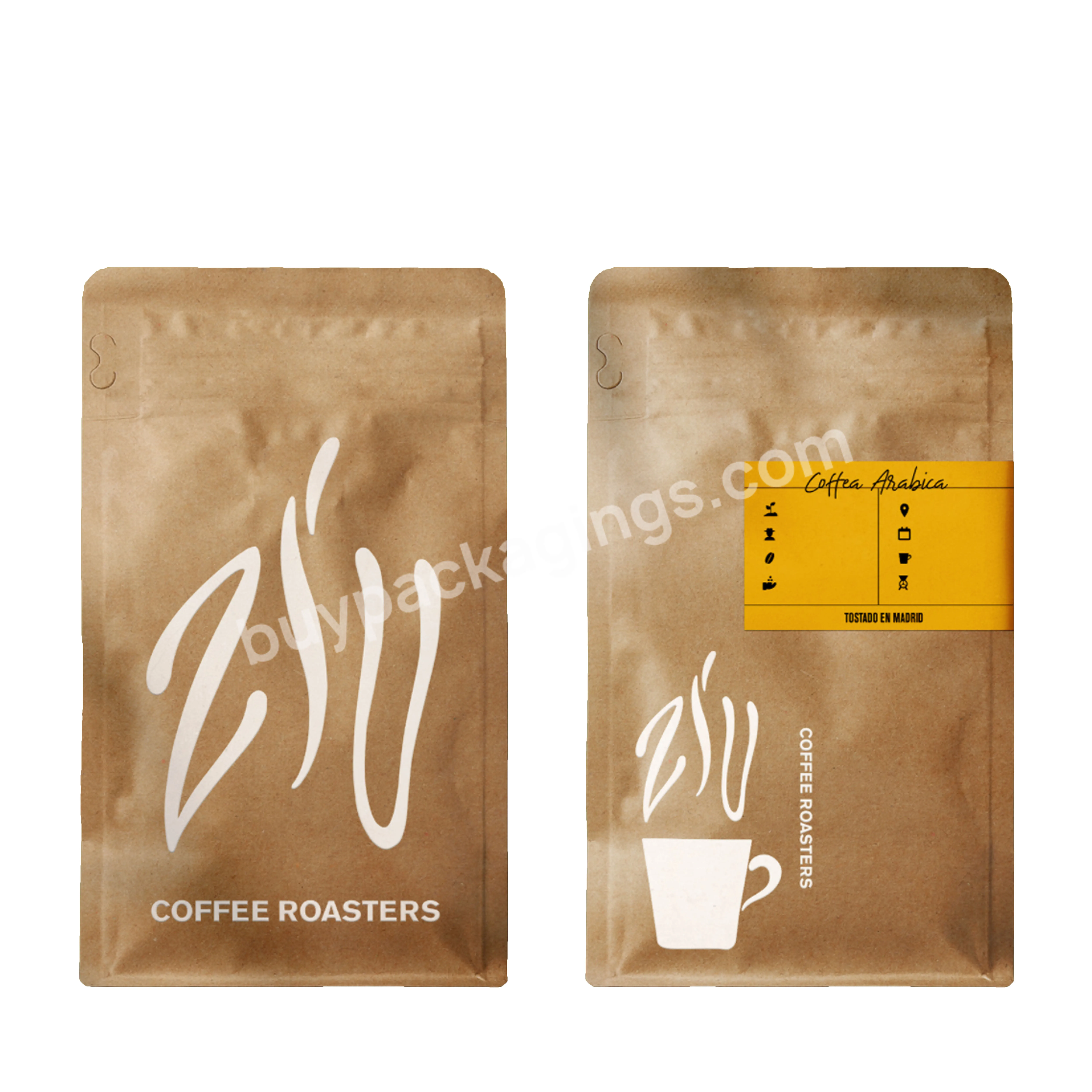 Eco Friendly Customized 250g 340g 500g 1kg Coffee Packaging Bag With Valve Zipper Tin Tie Flat Bottom Kraft Coffee Bag Printing - Buy Coffee Bag Printing,Kraft Coffee Bag,Flat Bottom Coffee Bag.