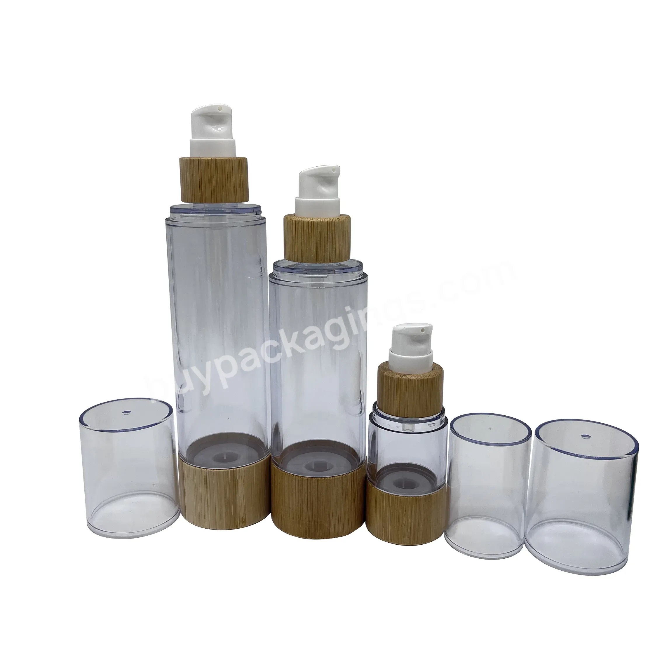 Eco Friendly Empty Clear As Airless Pump Bamboo Serum Cosmetic Bottle 15ml 30ml 50ml 100ml - Buy Airless Pump Bamboo Serum Bottle,Bamboo Airless Pump Bottle,Round 15g 30g 50g 100g Skin Care Moisturizing Lotion Sunscreen Bamboo Airless Pump Bottle.