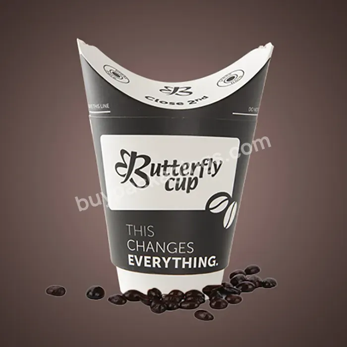 Eco Friendly Hot Coffee Beverage Lid Free Packaging Single Double Wall No Straw Smile Butterfly Paper Cup For Coffee