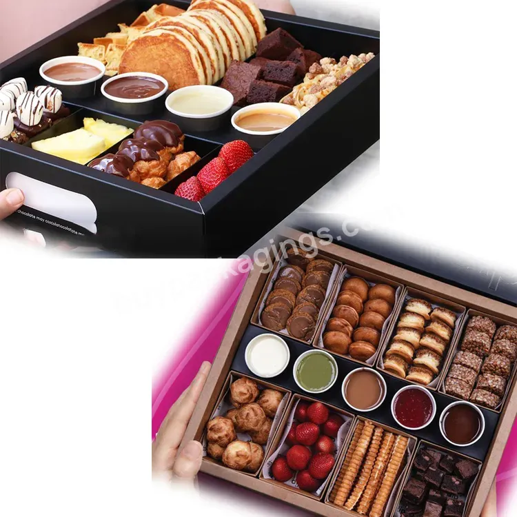 Eco Friendly Party Snack Chocolate Cookie Grazing Kraft Paper Boxes Dessert Box Catering Packaging Platter Box With Dividers Lid - Buy Cookie Boxes With Inserts,Catering Packaging,Chocolate Box.