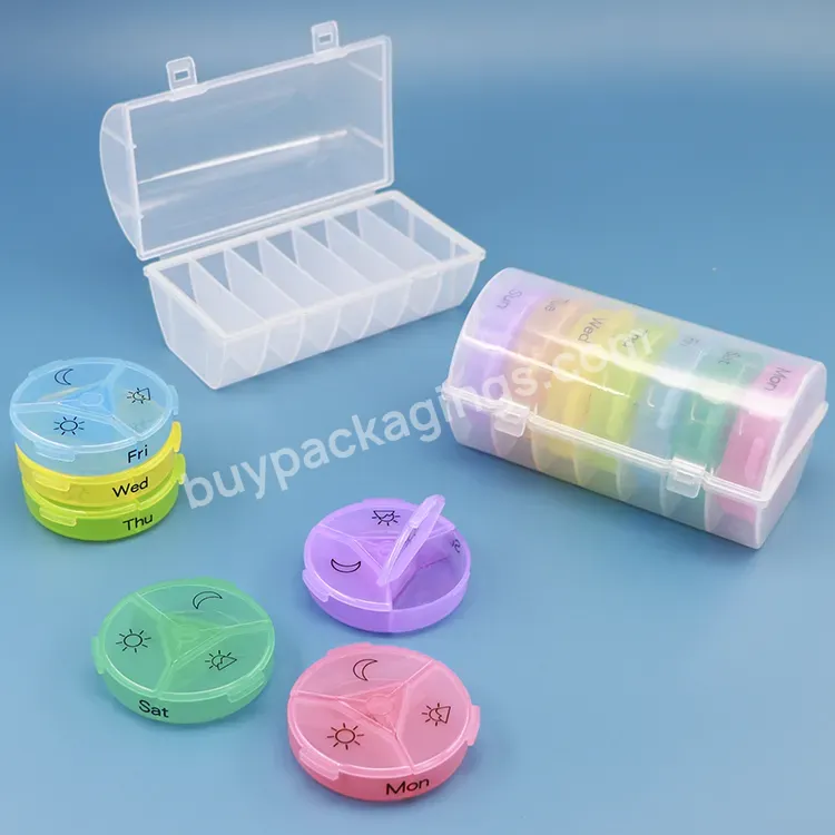 Eco Friendly Plastic Week Logo Medicine Organizer Boxes Round 7 Days Storing Pill Box With 3 Grids Small Case