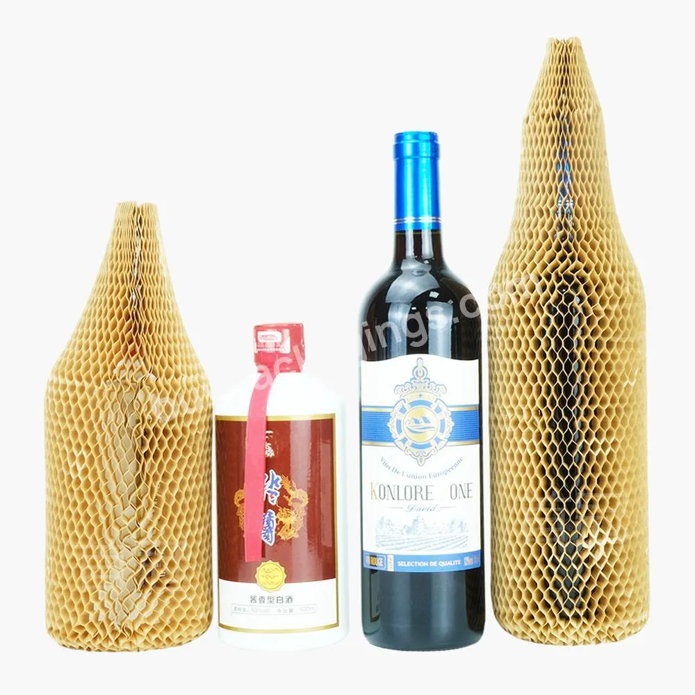 Eco Friendly Protective Sleeves Packaging For Travel Airplane Wine Bottles Protector Wrap Honeycomb Paper Sleeve