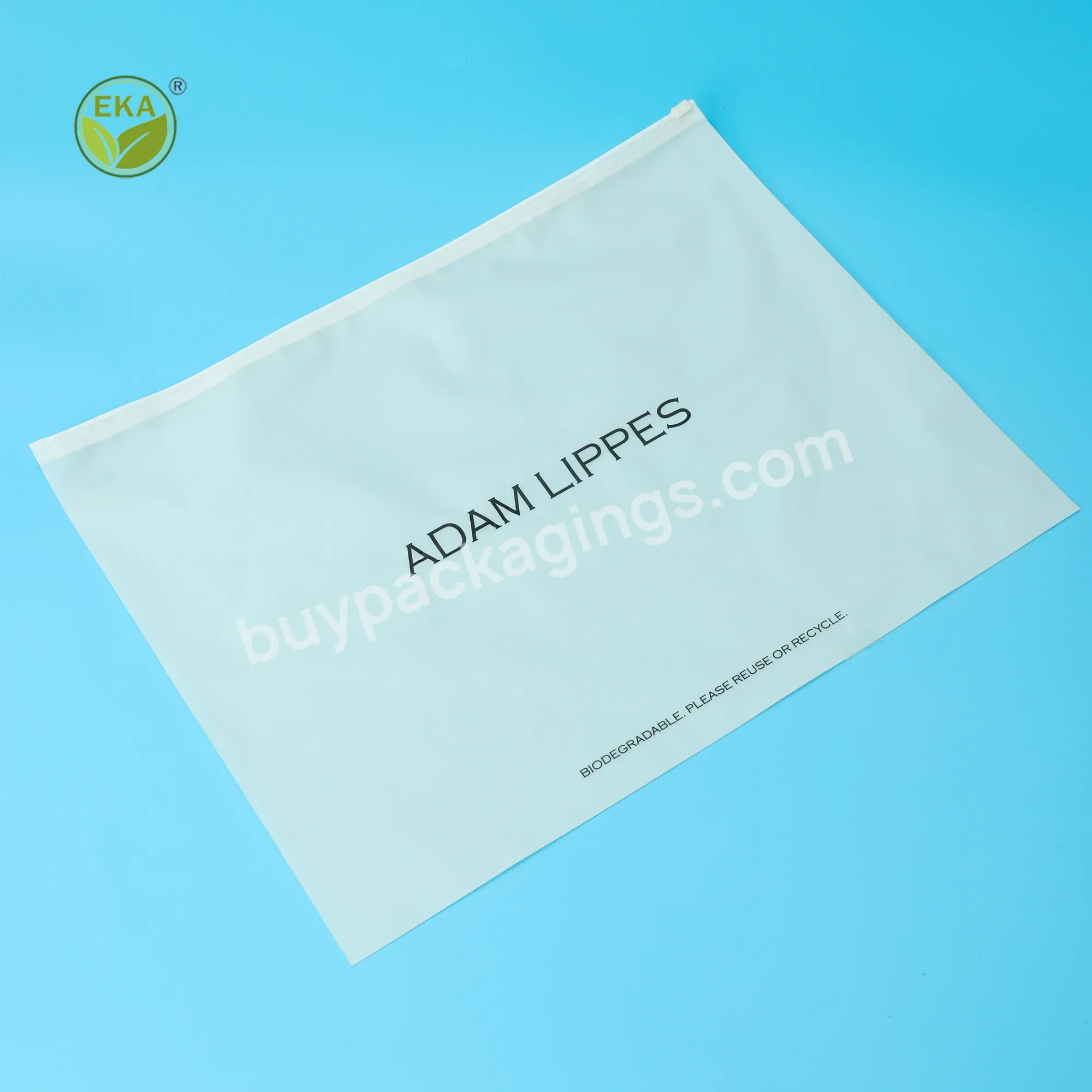 Eka 100% Pla Biodegradable Cornstarch Garment Bag Sustainable Packaging Clothes With Custom Printed Logo - Buy Corn Starch Bags Zipper Bags For Clothing Packaging,100% Biodegradable Sustainable Packaging Bags,Frosted Zipper Bag For Clothing.