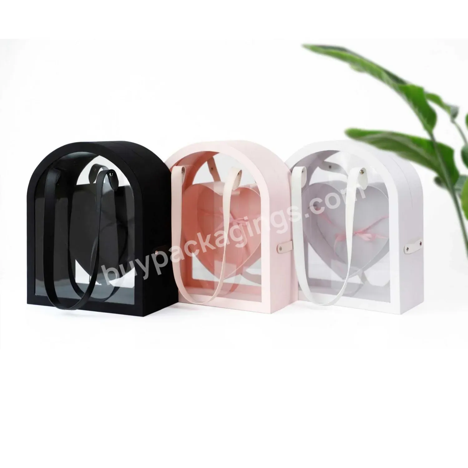 Elegant Leather Portable Flower Box Heart Shaped Slotted Box With Leather Lever Handle - Buy Leather Portable Flower Box,Heart Shaped Slotted Box,Box With Leather Lever Handle.