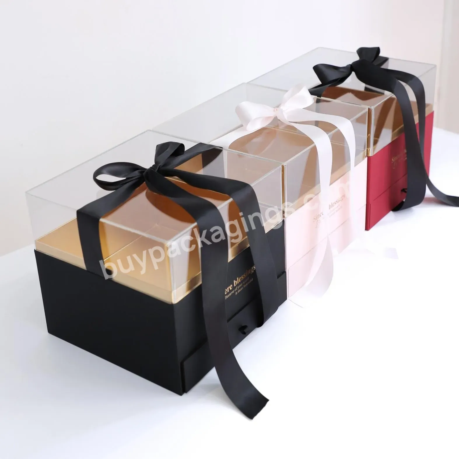 Elegant Square Flower Gift Box Acrylic Cover Box With Drawer Design Polyester Ribbon - Buy Square Flower Gift Box,Acrylic Cover Box,Acrylic Cover Box With Drawer Design Polyester Ribbon.