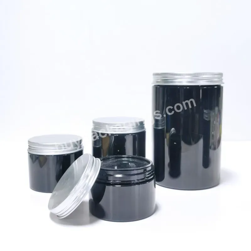 Empty Black Plastic Pet Cosmetic Jar With Aluminum Sliver Lid 50ml 60ml 80ml 100ml 120ml 150ml 200ml 250ml 500ml - Buy Black Plastic Jars,Black Cosmetic Jar With Lid,Black Cosmetic Jar.