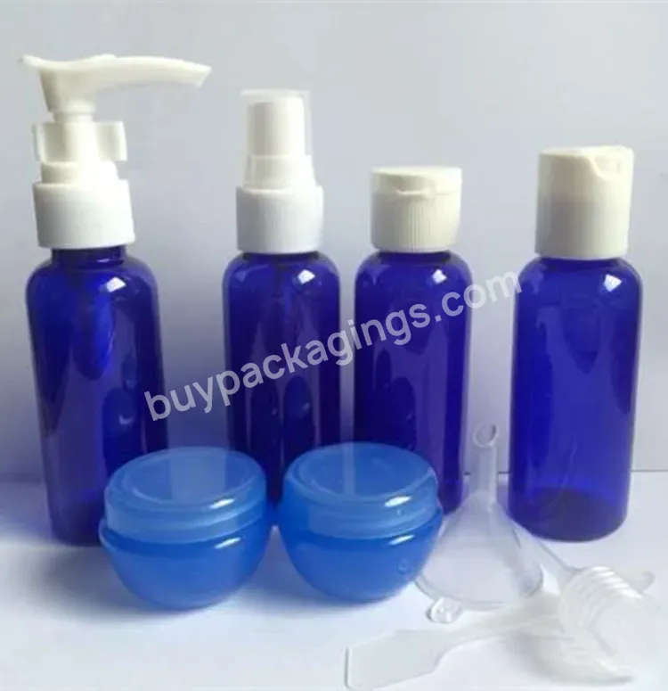 Empty Blue Pet Plastic Bottle Custom Luxury Cosmetics Lotion Bottle Skincare Packing Set With Lotion Pump - Buy Lotion Pump Bottle,Lotion Bottle,Pet Shampoo Lotion Bottle.